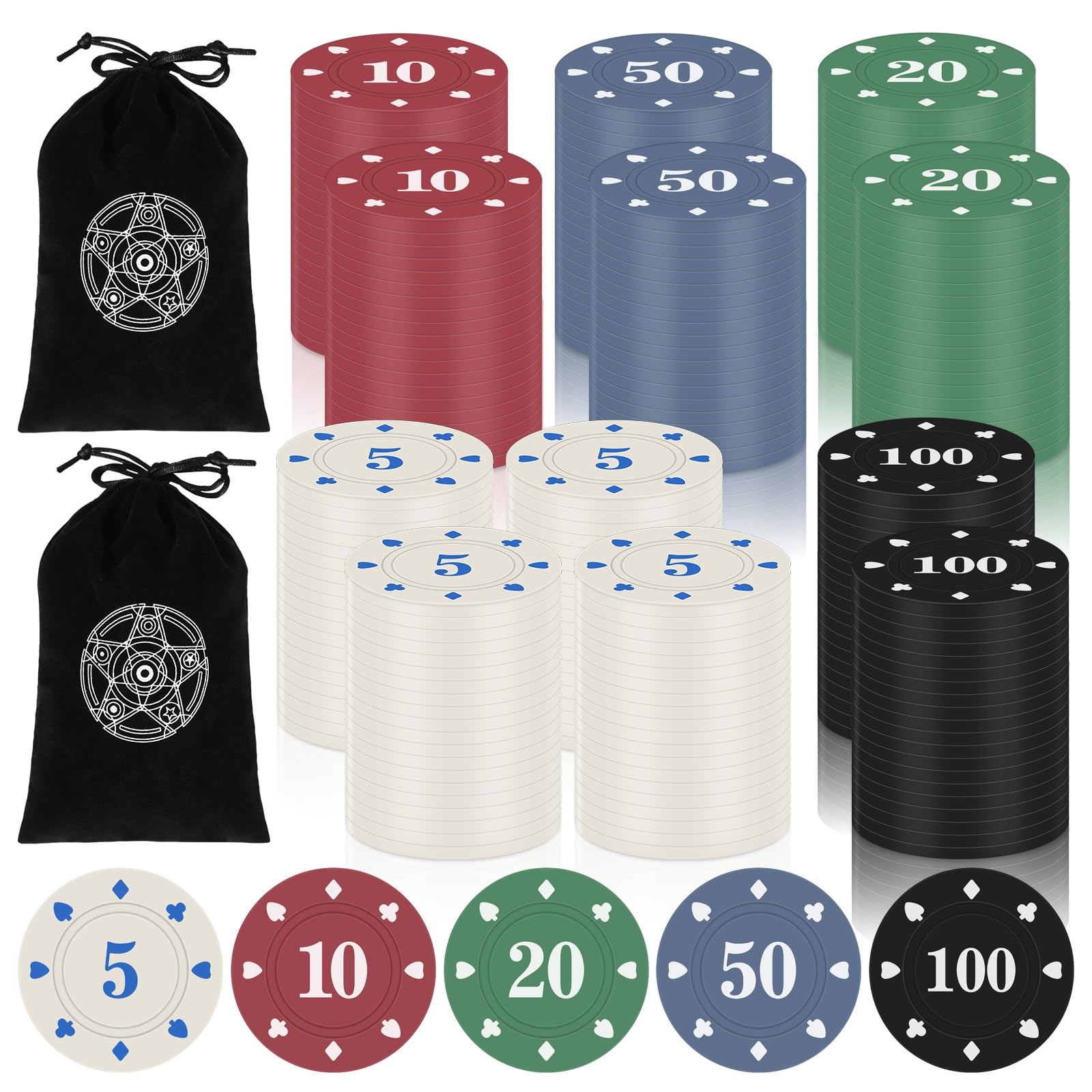 Zocipro 240Pcs Fichas Poker, Poker Chips de Plástico con Valores Nominales, Fichas de Casino para Juegos de Mesa de Fiesta de Casino, Juegos Familiares