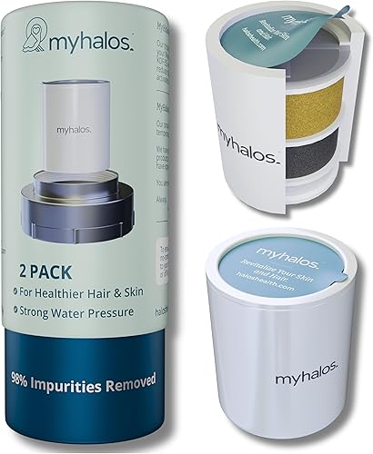 MyHalos Paquete de 2 cartuchos de filtro fijo de ducha de agua dura para el hogar, filtro de cabezal de ducha con filtro de energía de viaje,