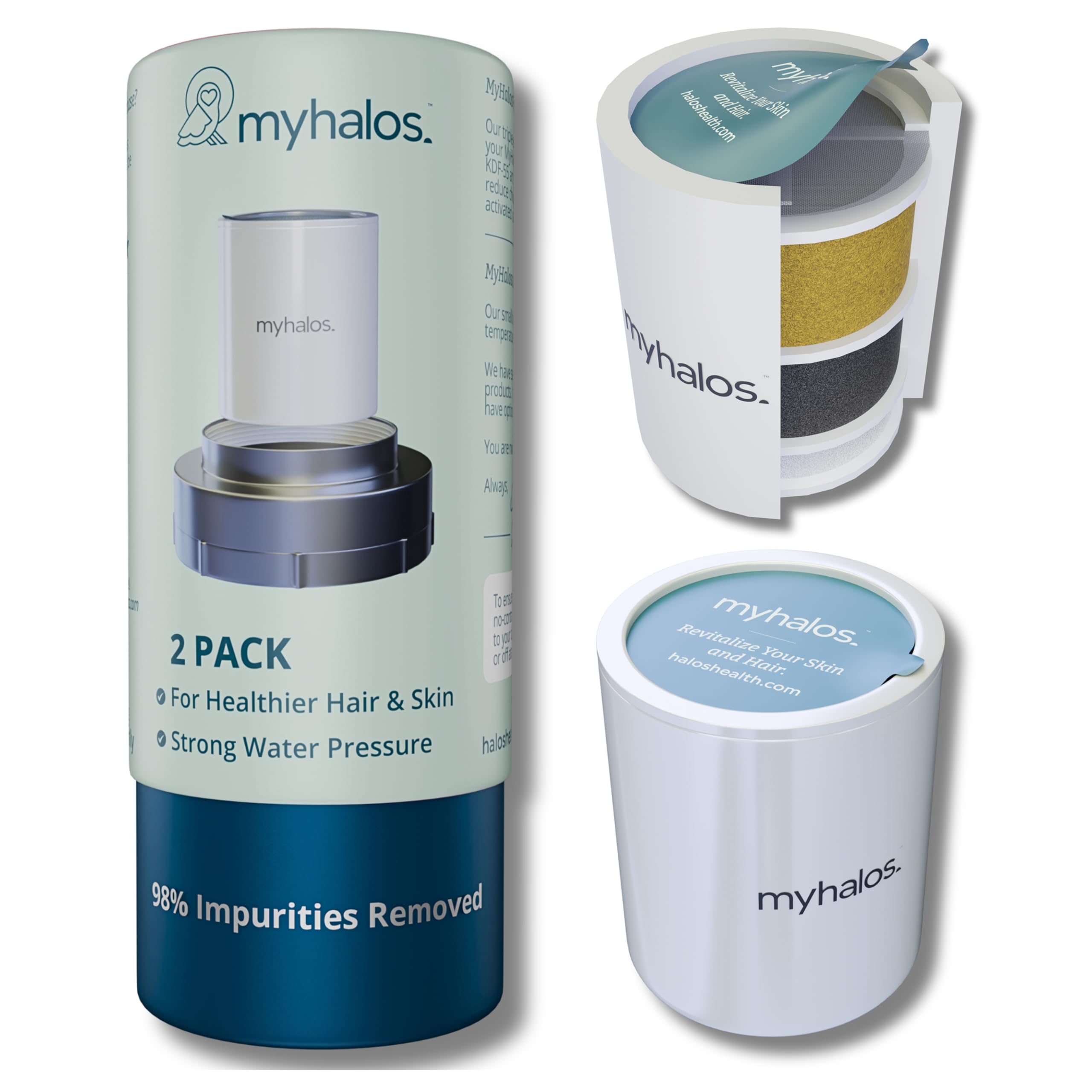 Photo 1 of 2 Pack - MyHalos® Fixed Hard Water Shower Filter Cartridge Replacement - Home, Travel Power Filtered Shower Head Filter, Chlorine & Heavy Metal Removal - Water Softener, High Pressure- 6 Months Worth