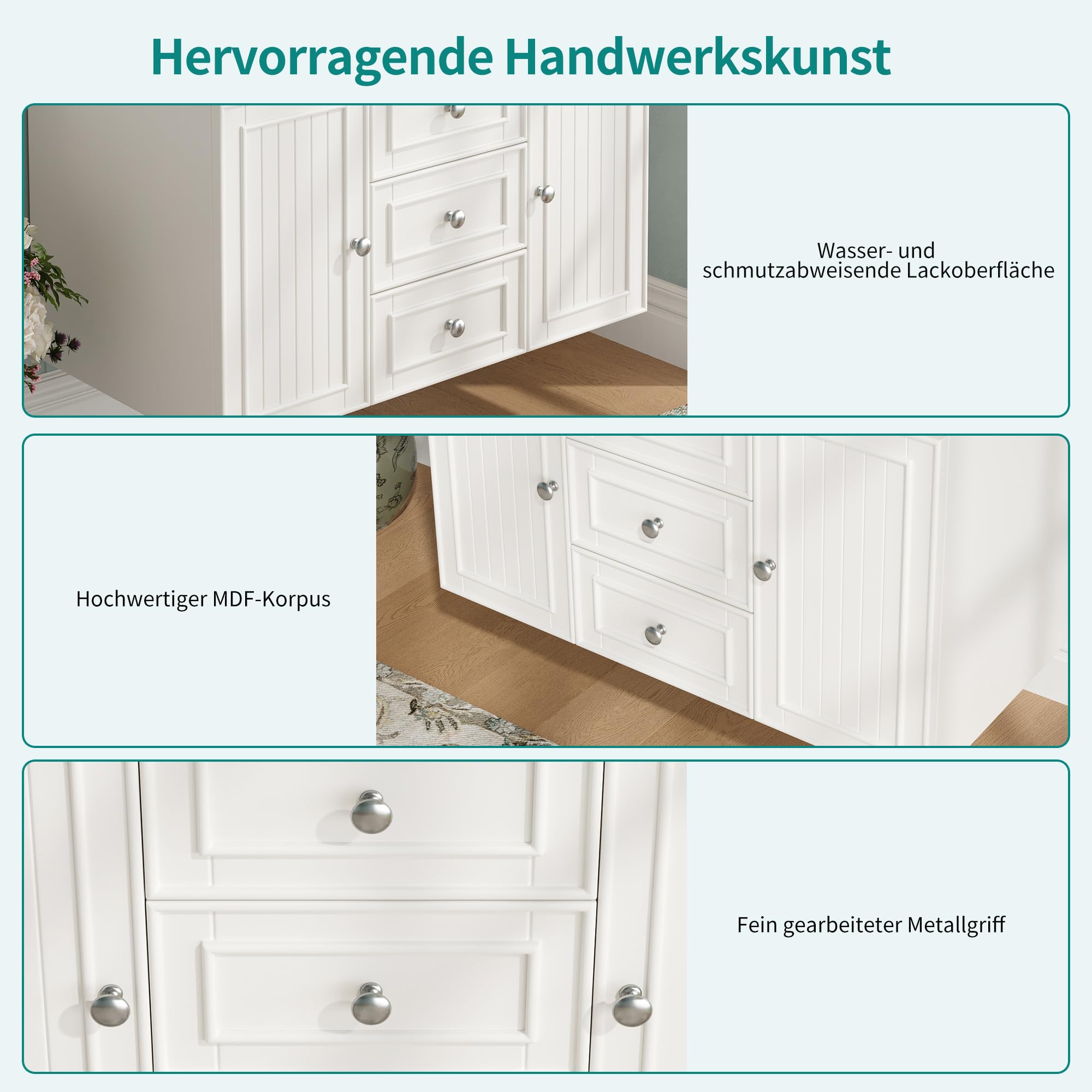 Merax Mueble bajo lavabo, armario bajo, mueble de baño, armario bajo lavabo con 4 cajones y 1 puerta, lavabo colgante, estilo moderno, conjunto de muebles de baño, con lavabo, color blanco