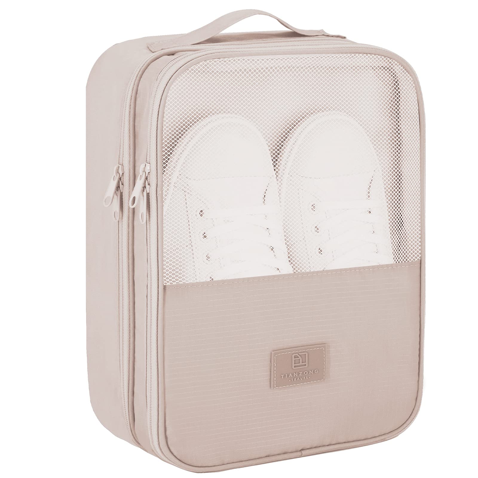 CALACHShoe Bag for Travel Holds 3 Pair of Shoes, Shoe Organizer Storage Pouch Waterproof Travel Essentials Packing Cubes for Travel and Daily Use with Zipper(Cream), Cream, L, Modern