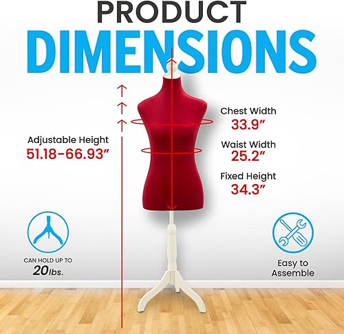 Miniatura 2 de Maniquí altura ajustable, estructura duradera de espuma y lona, base de madera, ancho de hombro compacto, ligero, versátil para ropa y accesorios,