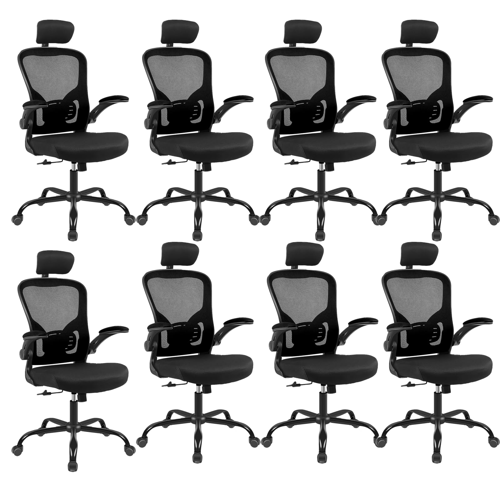 8 Pack Ergonomic Office Chair with 3D Adjustable Headrest, Mesh Home Office Desk Chairs with Lumbar Support &amp; Flip-Up Armrests for Office, Home and Conference Room(8 Pack)