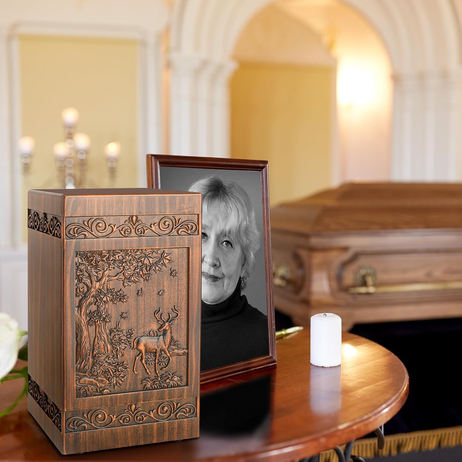 Wooden Urn for Ashes Adult Male Female, Cremation Urns for Human Ashes Adult Men Women, Decorative Burial Funeral Memorial Deer Urn Box Holds 250 Cubic Inches - Image 7