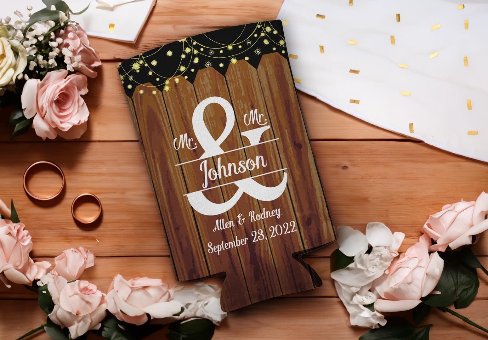 Gay Wedding Decor Mr & Mr [Your Names & Date] 48-Pack Personalized Ultra Slim Drink Can Coolers Party Pack MrMr