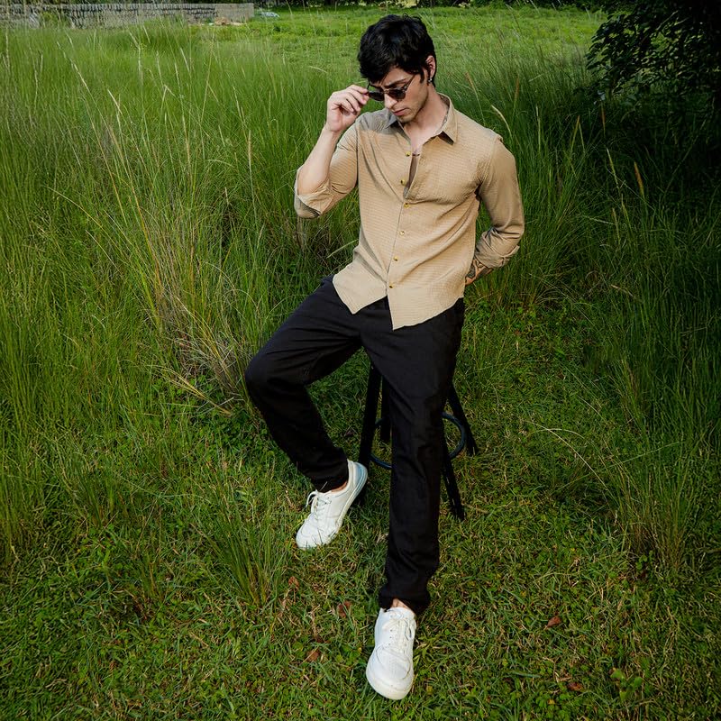 Image of CAHOOT Men's Olive Shirt Casual Wear | Shawl Collar | Long Sleeve | Button Closure | Shirt Crafted with Comfort Fit for Everyday Wear