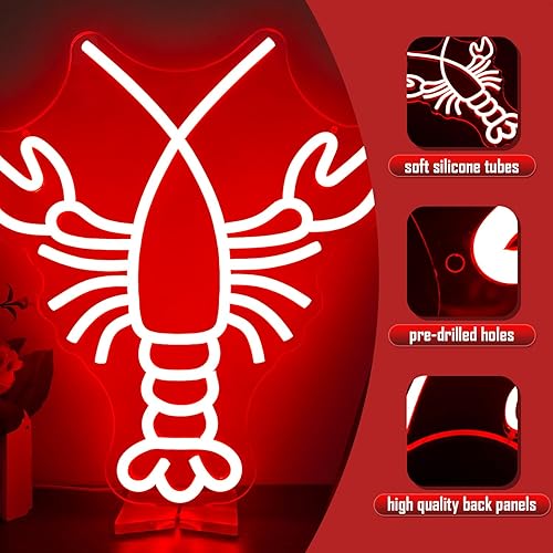 Miniatura 3 de Letrero de neón de langosta regulable rojo para decoración de pared, letrero de neón LED para dormitorio, bar, letreros de neón para hogar, club,