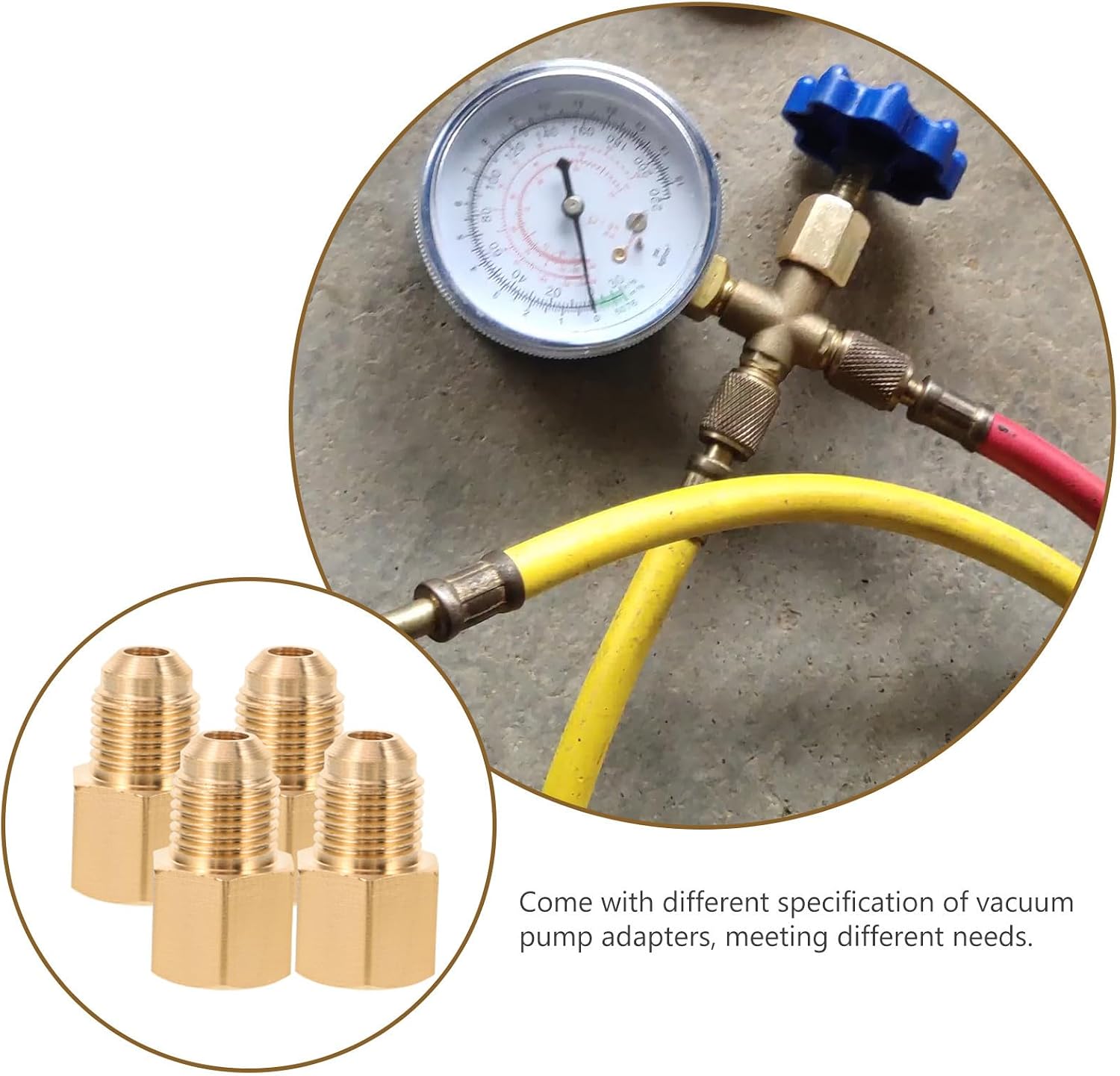 Vacuum Pump Adapter Kit Multi-Functional Design for 4pcs Copper Air Conditioning Refrigeration Conversion with Convenient Operation, Internal Metric to External Imperial