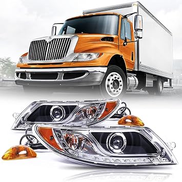 Headlight Assembly For International Durastar 4100 4200 4300 4400 2001-2016 and 2002-2016 Transtar 8500 8600,Black Headlamp Replacement Pair Driver And Passenger Side