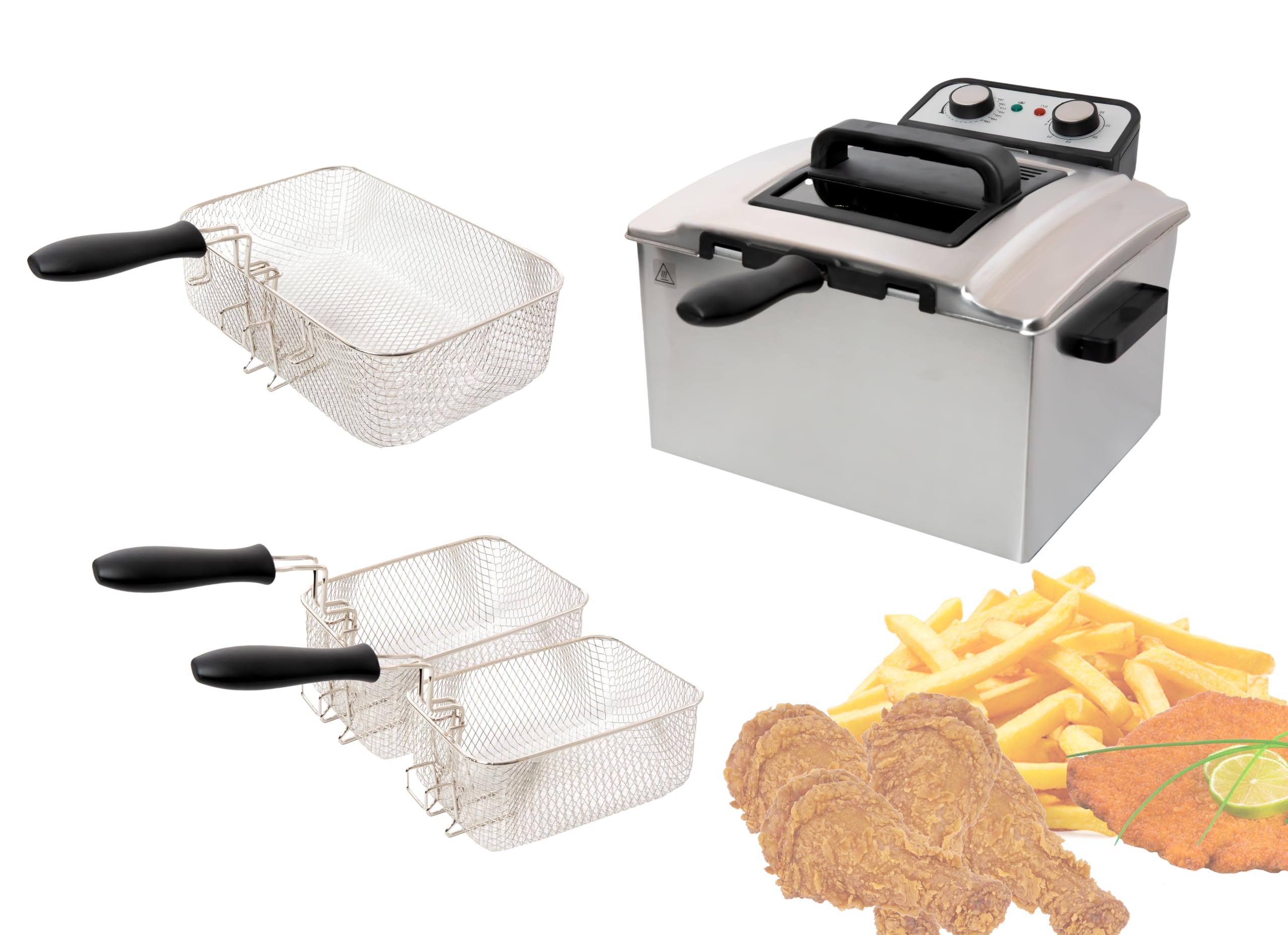 FREIDORA ELECTRICA 5L 3000W PROFESIONAL 3 CESTAS INCLUIDAS TERMOSTATO DE TEMPERATURA DESMONTABLE ACERO INOXIDABLE
