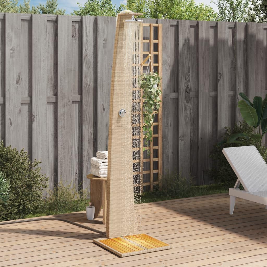 IKAYAA Pedana Doccia Esterna Doccia da Giardino con Pedana Doccia Esterna Giardino Terra in Polyrattan e Legno Acacia-Beige-55x60x224 cm