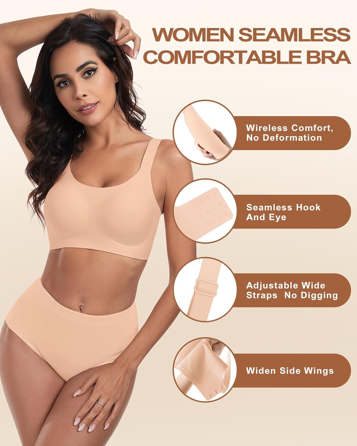 Padded Bra Comfortable Back Fat Smoothing Full Coverage Wireless Support Bra No Underwire Seamless Bralette - Image 6