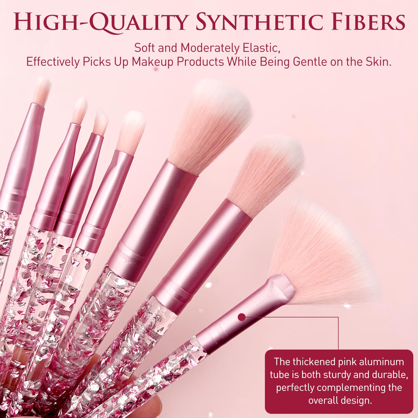 Juego de 7 brochas de maquillaje de unicornio rosa, kit para rubor, labios, base, cejas, polvo suelto, sombra de ojos y brochas con purpurina, regalo creativo