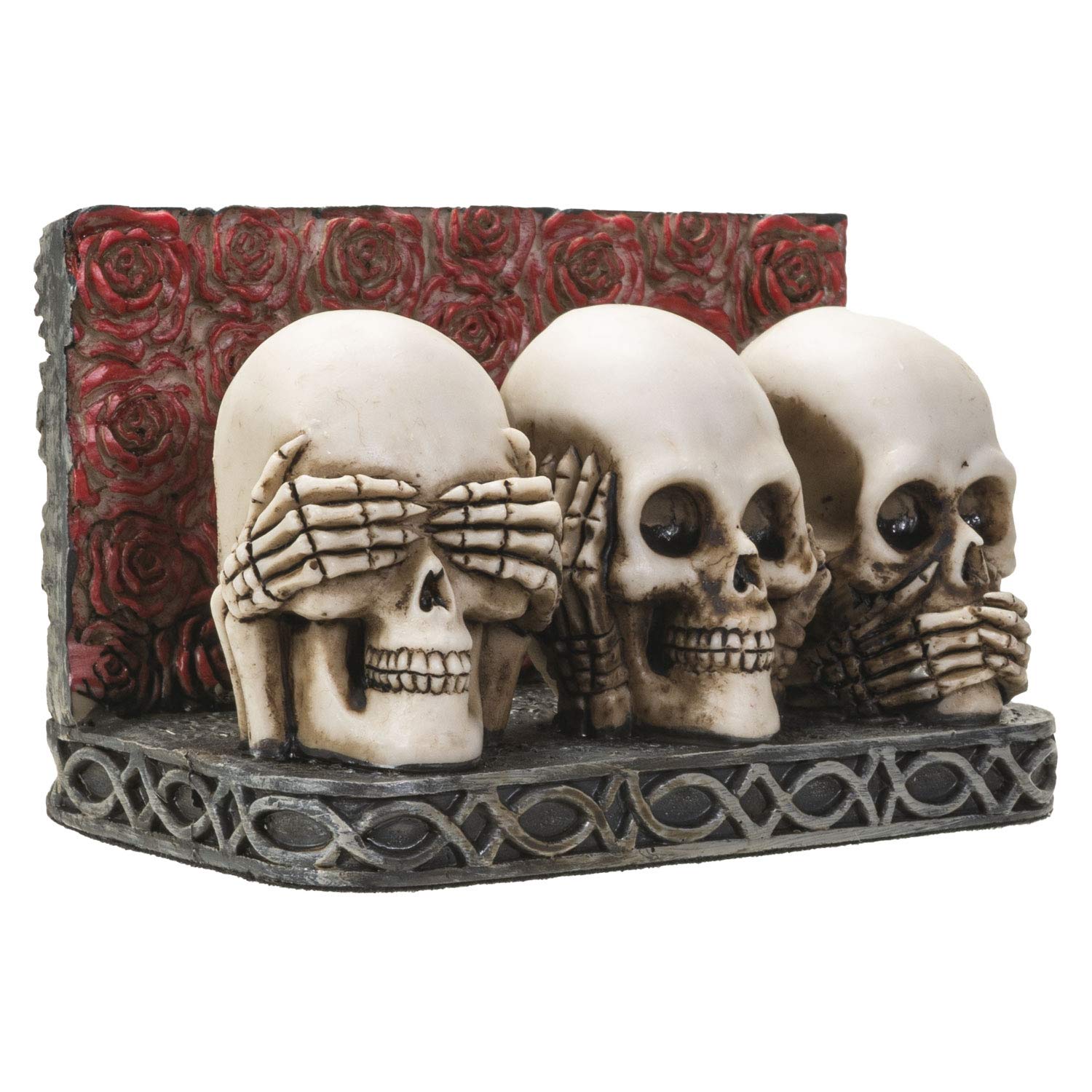 Tarjetero de diseño de calavera para escritorio, pintado a mano See Hear Speak No Evil Gothic Desktop Name Cards Display Organizer, 3 3/4 L x 2 1/8 H