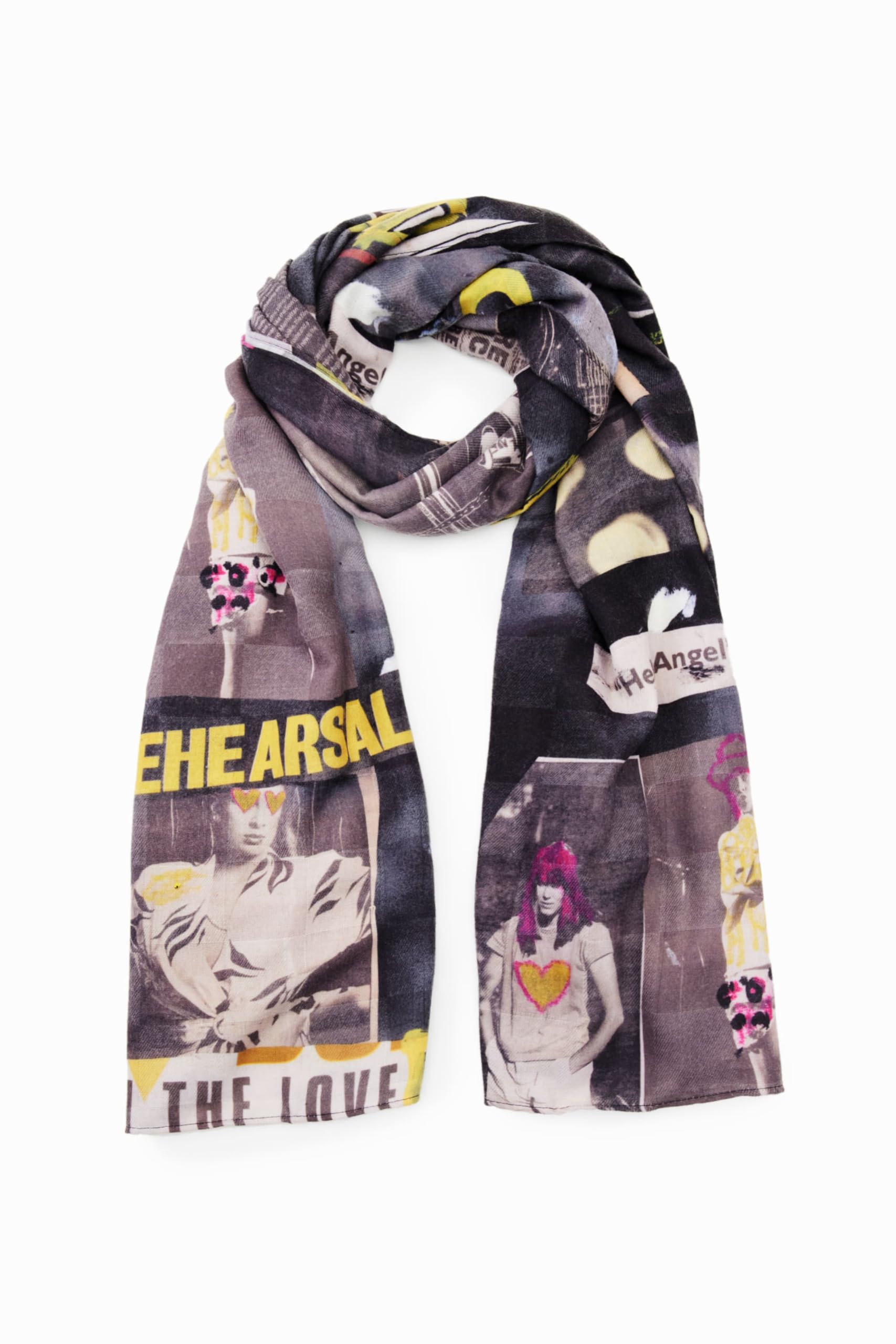 Desigual Fake News Rectangle Scarf 23WAWA03