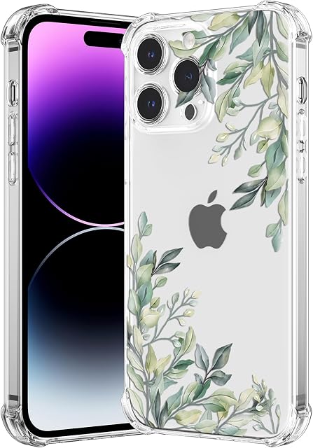 RALEAVO Compatible withiPhone 15 Pro (6.1") Clear Floral Case Girly Soft Slim Bumper Case with Flower Pattern for iPhone 15 Pro-Leaf Pattern