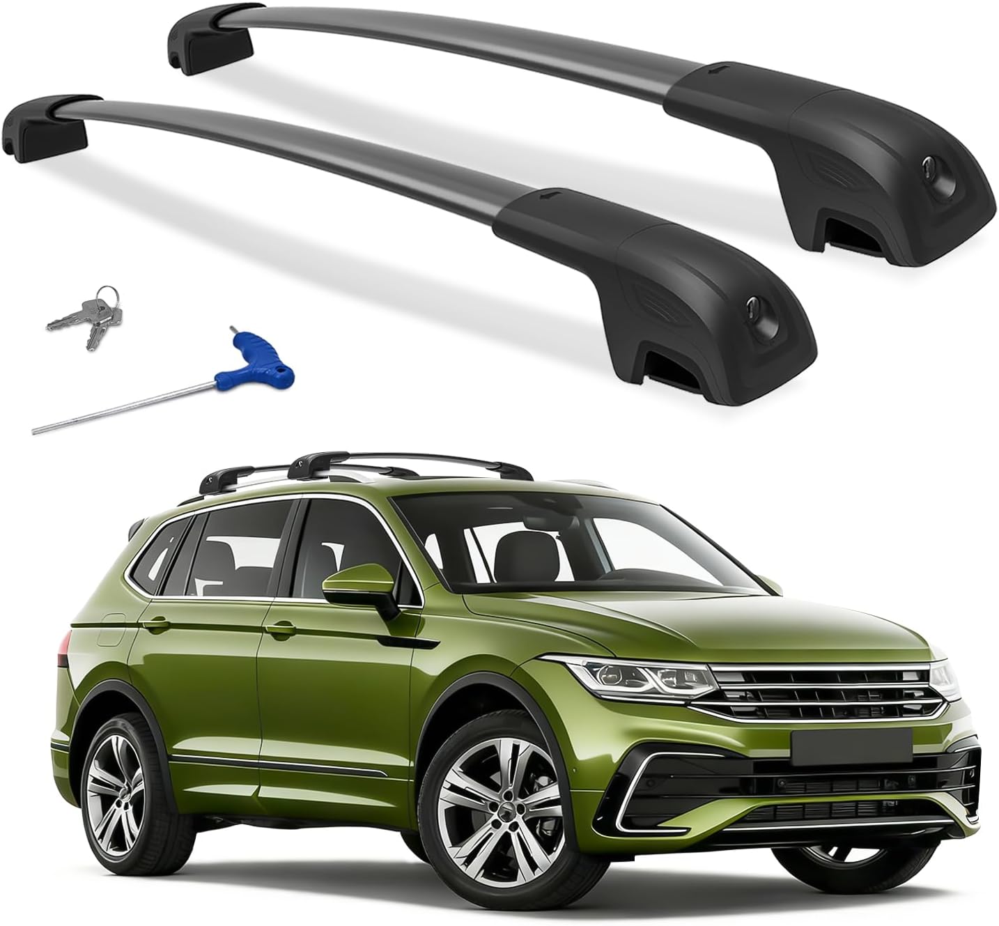300lbs Roof Rack Cross Bars Compatible with Volkswagen VW Tiguan 2018-2026 (Not for Limited) & Taos 2022-2026, Heavy Duty Aluminum Lockable Roof Rails Crossbars Rooftop Cargo Luggage Carrier