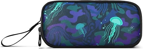 Nylon Storage Pen Case Pencil Bag Undersea Camouflage Black Blue Jellyfish Big Capacity Big Pencil Case With Zipper School Stationery for Middle