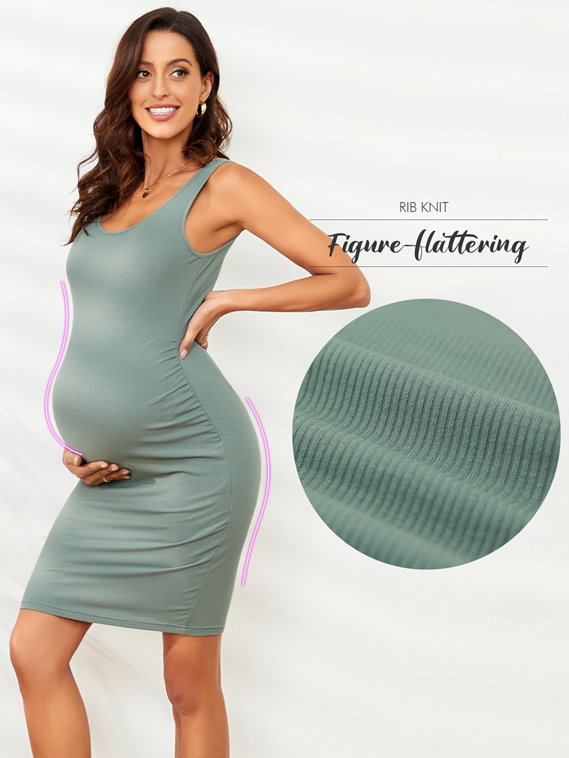 Ecavus Women's Maternity Ribbed Slim Fit Dress Sleeveless Tank Dresses Scoop Neck Pregnancy Bodycon Dress for Casual Wear - Image 5
