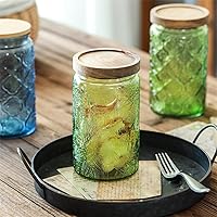 Vista 4 de Tarro de almacenamiento de vidrio vintage con tapa de madera maciza, recipiente de cocina con diseño de girasol para café, dulces, detergente