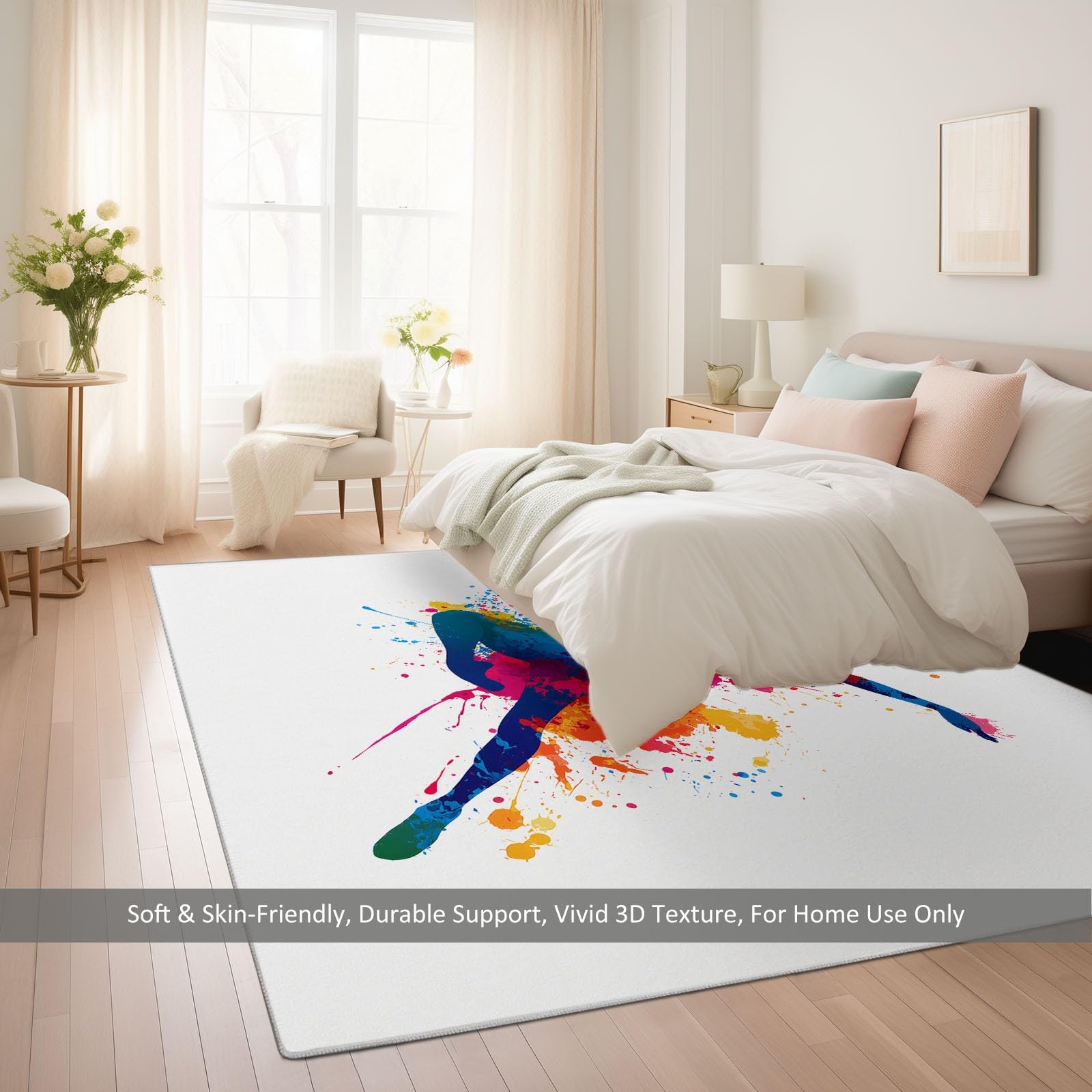Generisch Teppich Wohnzimmer Waschbar Kurzflor Flauschiger Rutschfester Teppich, für Schlafzimmer Esszimmer Flur Weich Langlebig fussmatte Minimalistisch Tanz Ballerina - Weiß 160x230 cm
