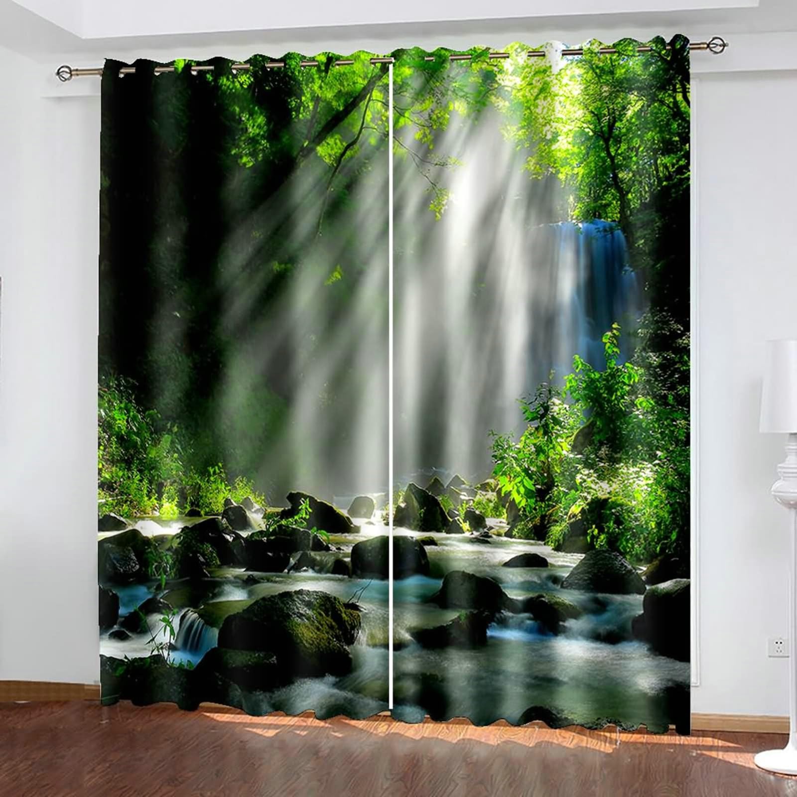 Gardinen Wohnzimmer 2er Set, Vorhänge Blickdicht Sunshine Creek im Wald H 183 x B 86 cm Abdunkelnde Verdunklungsvorhänge Ösen