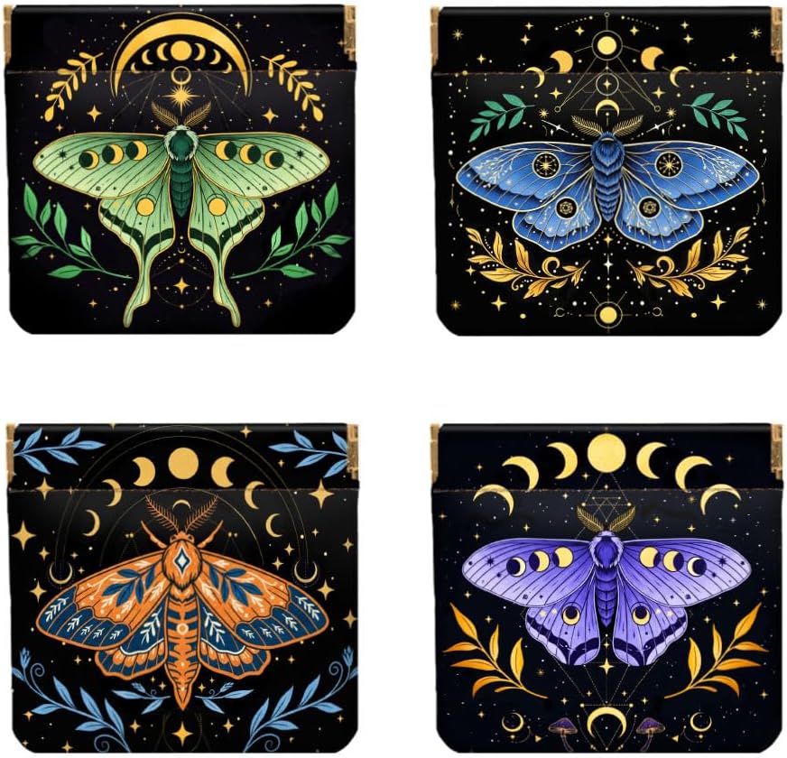 Peacoblue 4Pcs Small Leather Squeeze Coin Purse for Women-Bohemian moth ...
