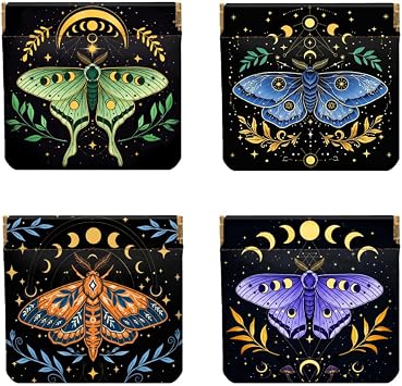 Peacoblue Bohemian moth Coin Purse,PU Leather Squeeze Pouch 4PCS