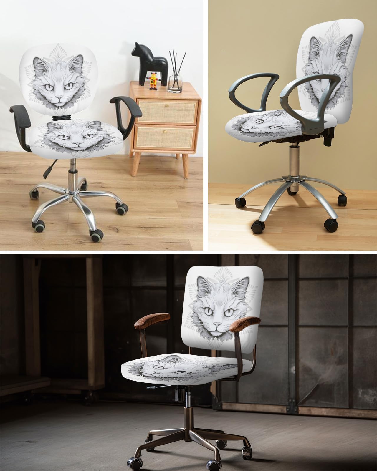 Water-resistant Stretchable Computer Chair Covers - Washable Rotating Backrest And Seat Protectors For Pets - Black - View #5