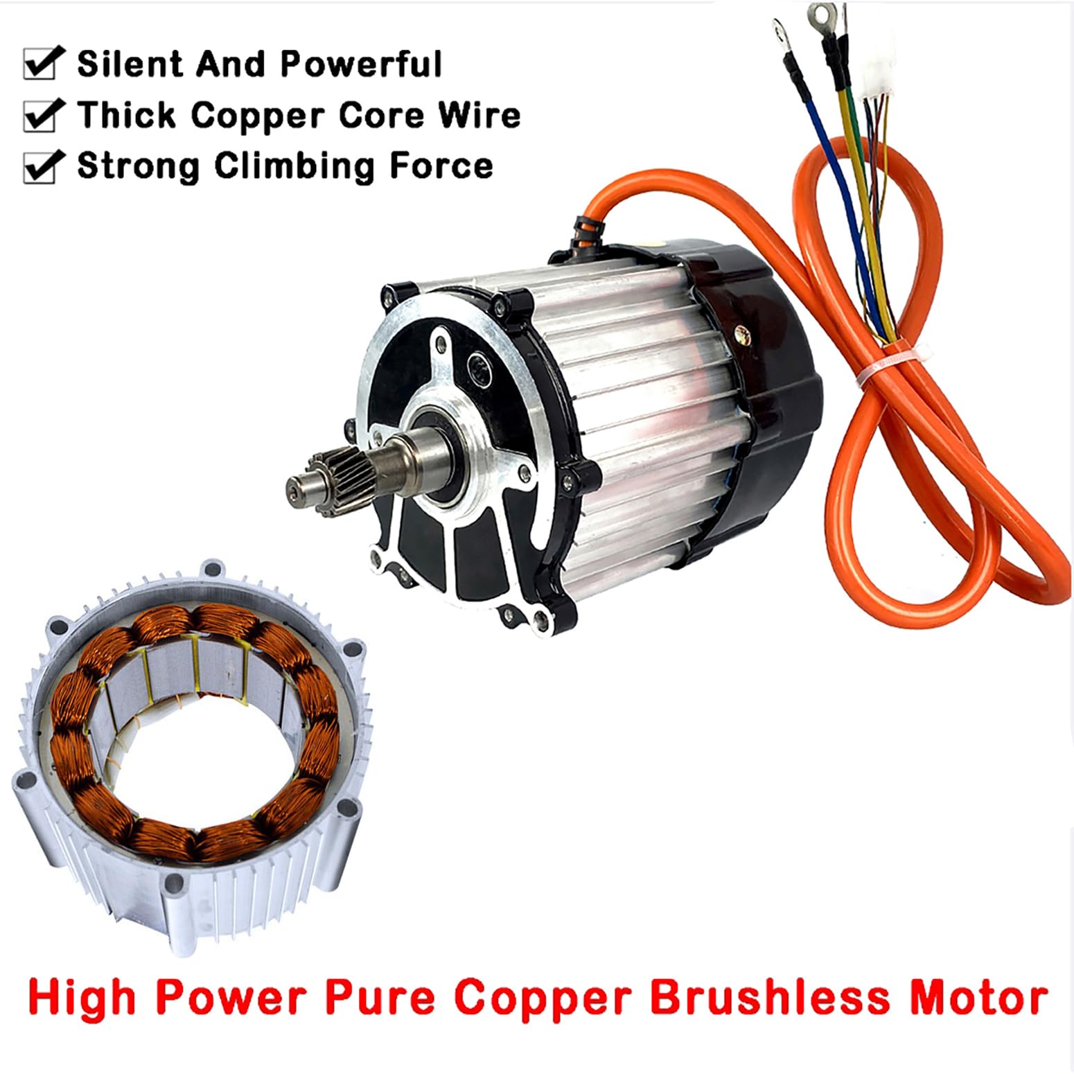 550W-1200W Motore Elettrico A Triciclo 48V / 60V / 72V Motore Differenziale Brushless con Scatola di Derivazione A 5 Fori, Motore con Albero A 5 Fori E 16 Denti per Quadricicli