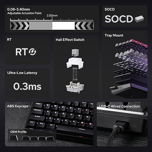 Miniatura 2 de EPOMAKER Aula WIN68 HE - Teclado magnético con accionamiento ajustable, interruptores de efecto Hall, teclado compacto con cable del 65%, frecuencia