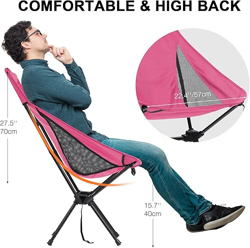 Miniatura 6 de Silla de camping portátil de respaldo alto, fácil de montar, sillas deportivas plegables para adultos, soporta 265 libras, sillas de césped al aire
