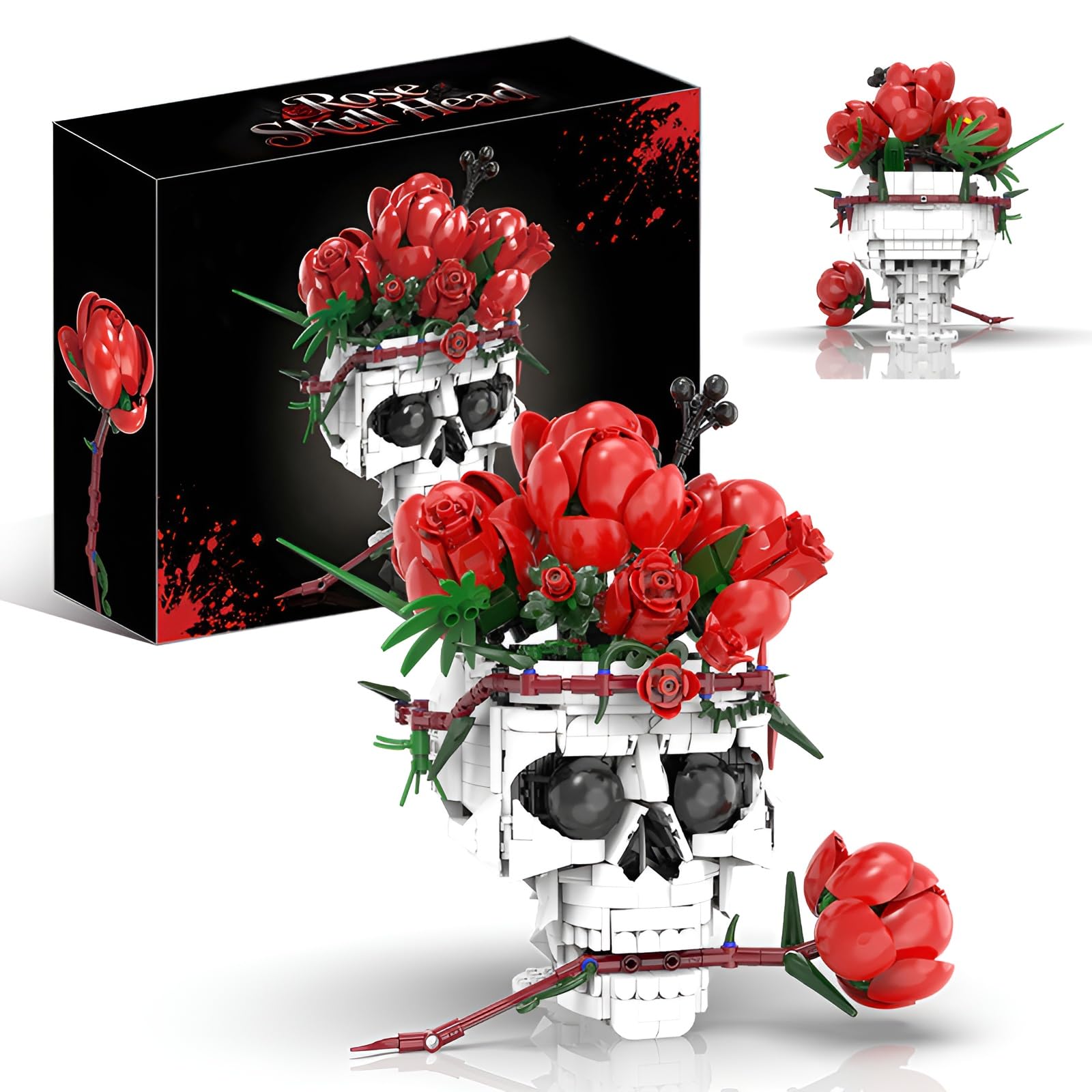 Gothic Rose Skull Building Set, Creative Flower Skull Model Decor for Adults-1065PCS — image 1