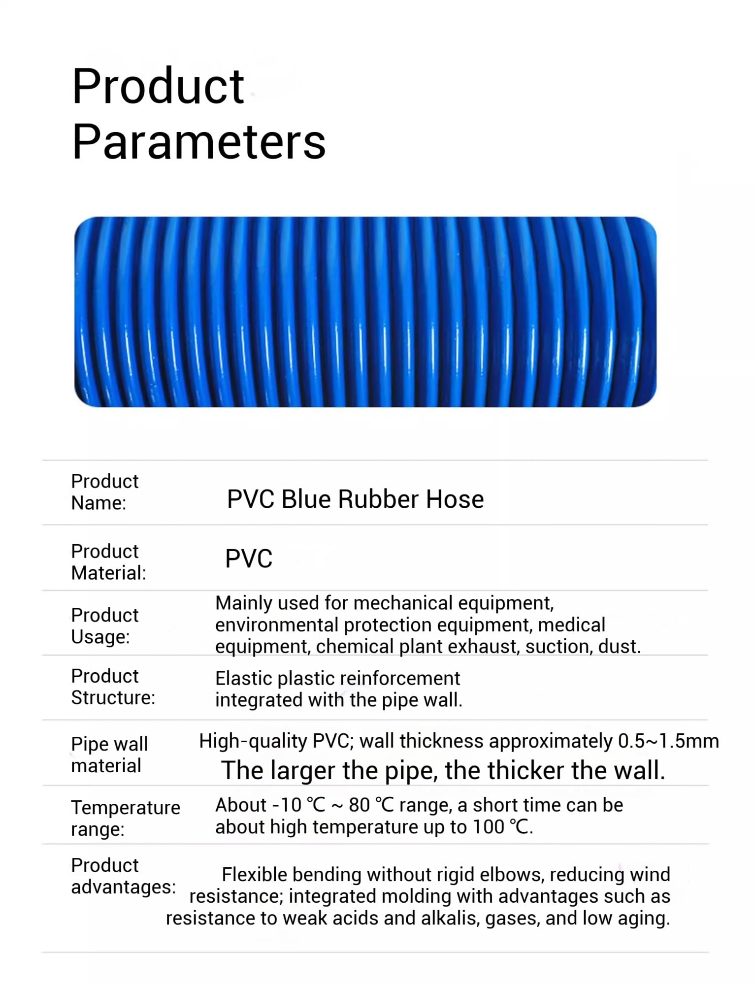 Manguera Flexible De Caucho PVC, 118 Pulgadas, Azul, Tubo De Ventilación Corrugado De Junta Blanda para Conductos De Flujo De Aire Y Aplicaciones De Escape (30~300 Mm) (70 Mm)