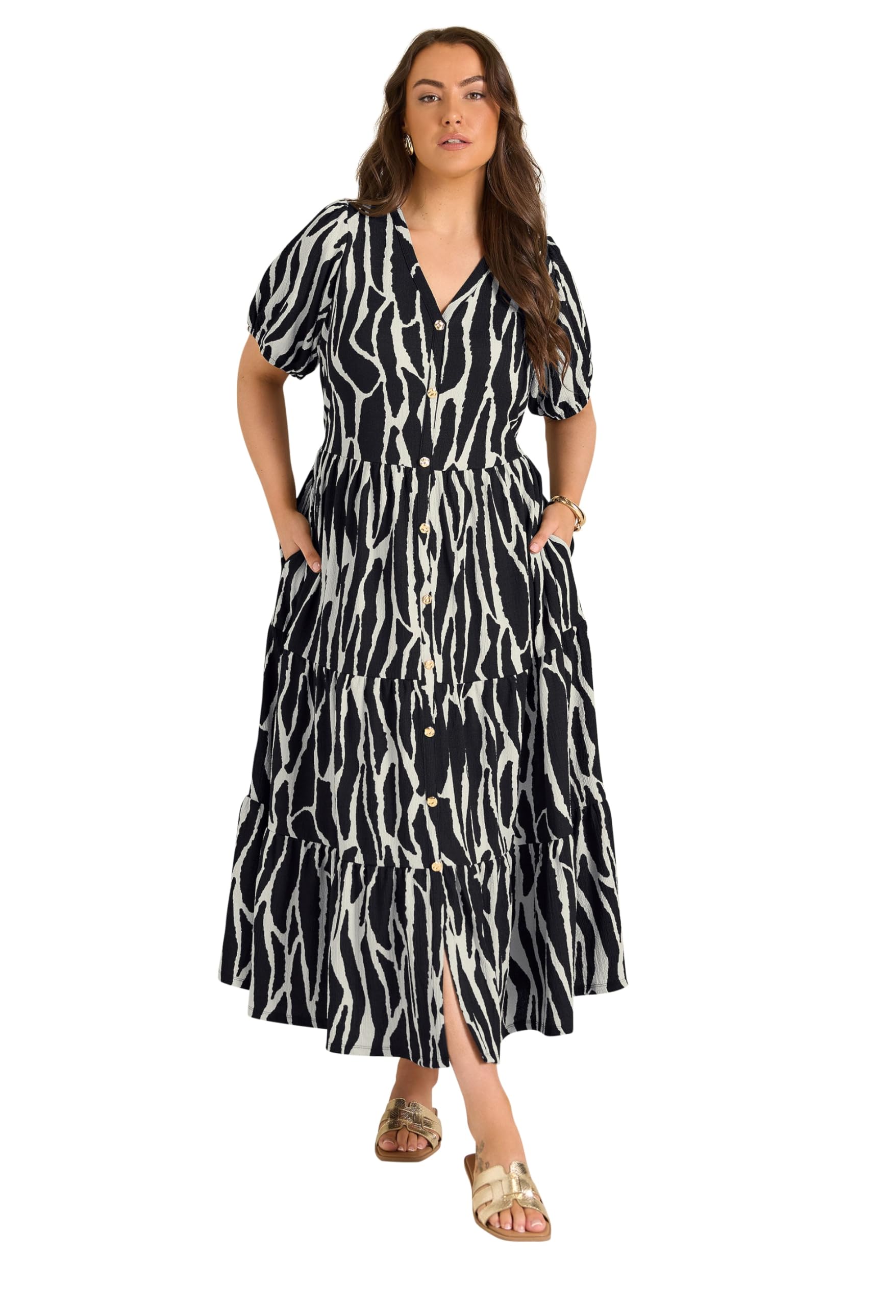 Evans Women's Black Curve Zebra Print Tiered Maxi Dress - Plus Size Curve