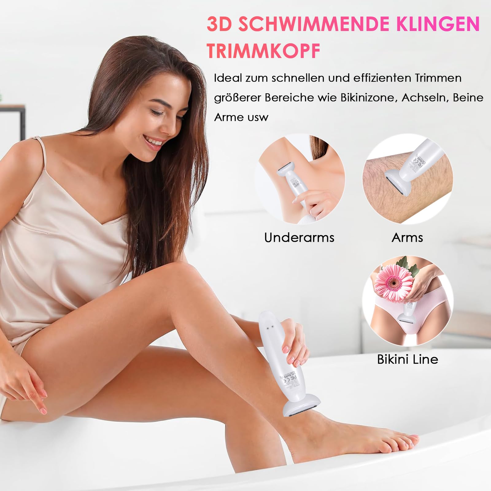 Rasierer Damen, 5-In-1 Elektrische Intimrasierer für Frauen für Bikinizone, Gesicht und Körper mit 3 Aufsätzen und Präzisionskamm, IPX7 Wasserdicht mit Reinigungsbürsten