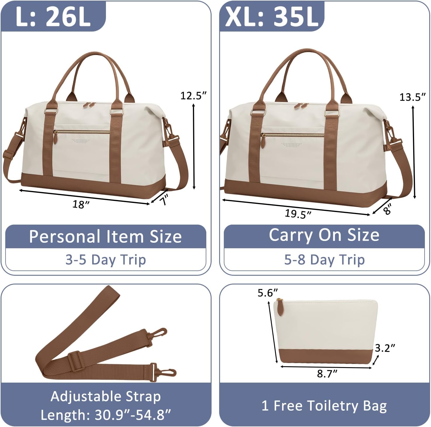 Travel Duffle Bag for Women, Weekender Bags, Hospital Bag for Labor Delivery, Lightweight Tote Duffel Overnight Bag with Luggage Sleeve, Airplane Travel Bags with Toiletry Bag, Large, Beige - Image 2