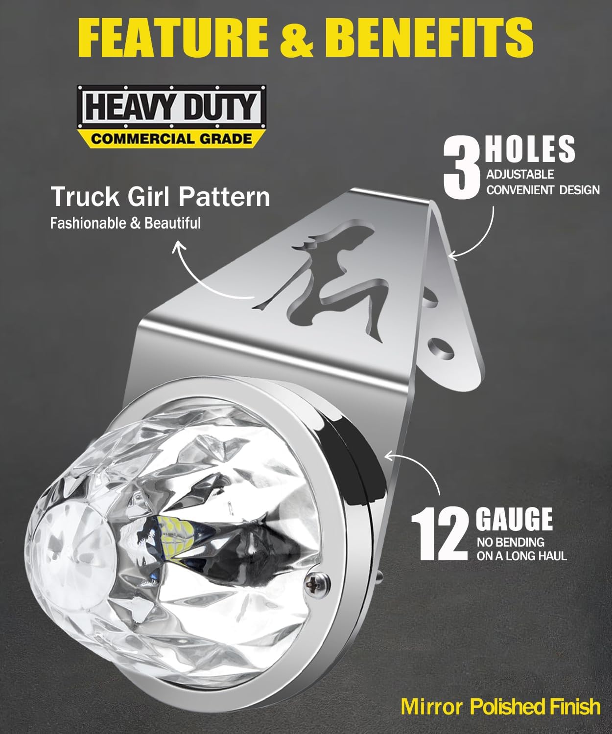 Jewel Glass Watermelon Lights with Stainless Steel Bracket,3-1/2" Clear Lens/H11 Amber and White LED Watermelon Mirror Turn Signal Marker Lights for Semi Trucks 2Pack