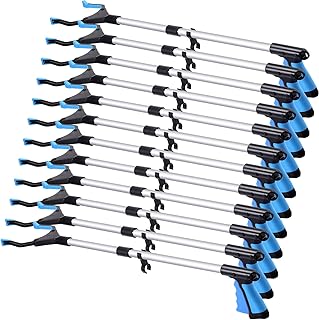 12 Pcs 32" Grabber Reacher Tool for Elderly Trash Picker Grabber Foldable Pickup Stick Grabber Long Handy Trash Claw Grabber Reaching Assist Tool for Arm Extension Litter Picker (Blue)