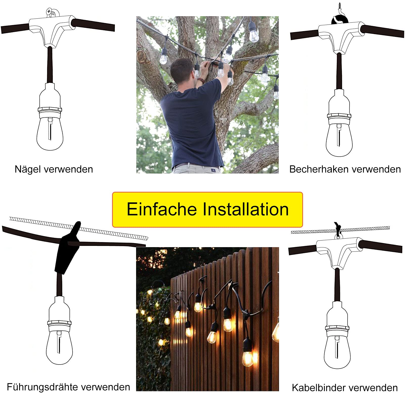 Lichterkette Außen 30M ST45 LED Lichterkette Glühbirnen außen Warmweiß 2700K Lichterkette Glühbirnen IP65 Wasserdicht 30 X 1W E27 Glas Birnen für Hochzeit Party