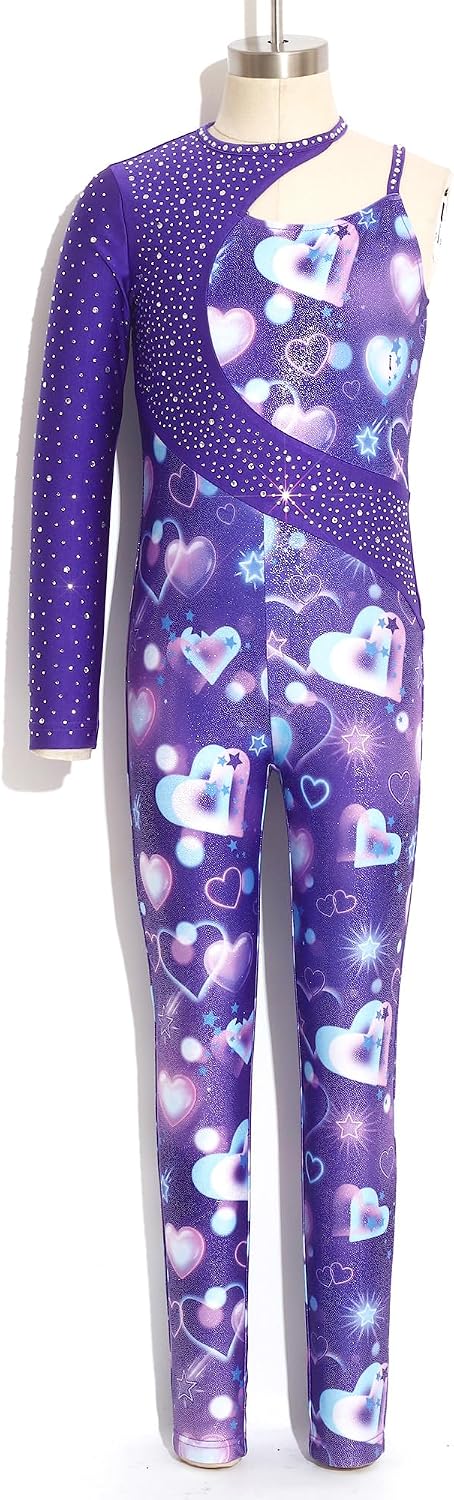 Girls Gymnastics Leotard Long Sleeve Unitard Skating Jumpsuit Sports Competitions Bodysuit