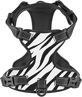 No Pull Dog Harness for Large Dogs Easy Walk Dog Vest Adjustable Collars Harnesses & Leashes Set Breathable Oxford Outdoor Walking Safety Reflective Strip Black and White Zebra Print Prints