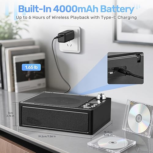 Miniatura 8 de Boombox reproductor de CD portátil, Boombox recargable de 4000 mAh con reproducción de CD-RRWMP3, radio FMUSBTFAUXcontrol remoto, Bluetooth, sonido