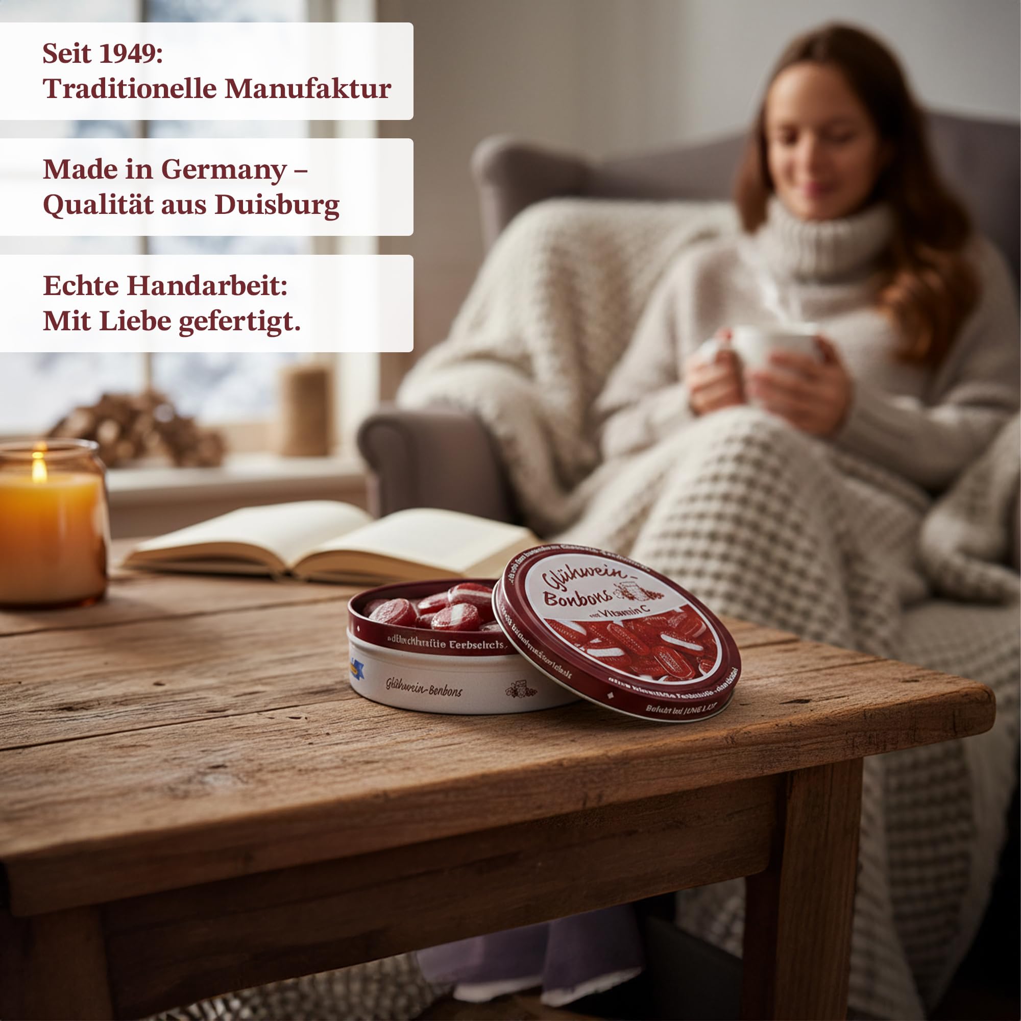 Glühweinbonbons 100 g Dose – alkoholfreie Gewürz-Bonbons mit traditionellem Glühwein-Geschmack, aromatisch nach Zimt & Nelke, ideale winterliche Nascherei, Geschenk- und Mitbringsel - 2000g