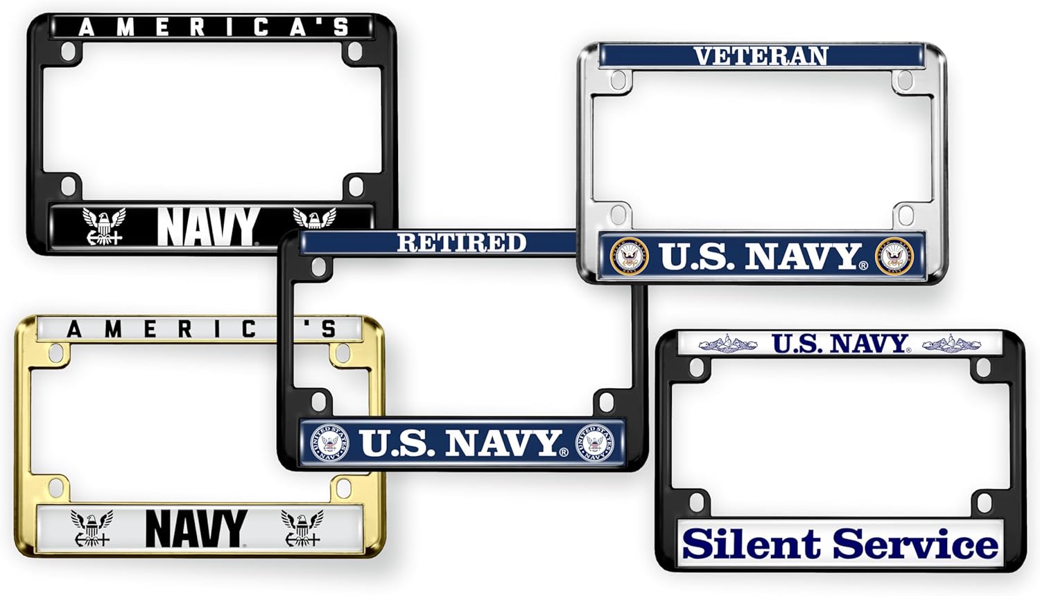 [Officially Licensed Product] - Motorcycle Domed Custom-Made Personalized Metal License Plate Frame Frame with U.S. Navy Seabees Naval Construction Battalions Design - Black