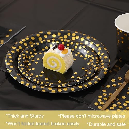 Miniatura 5 de Platos de papel desechables de papel de aluminio con lunares, platos llanos de 50 x 9 y 50 x 7 pulgadas, platos de lunares blancos y verdes para