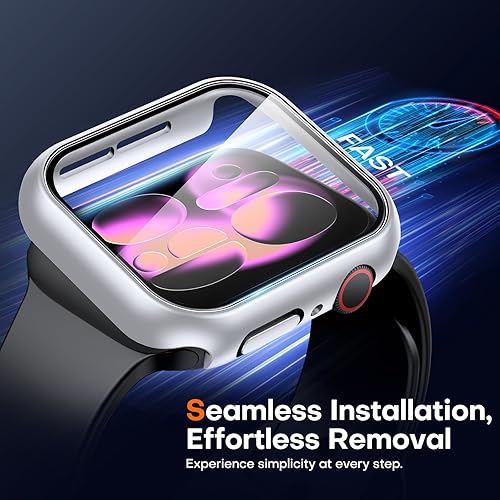 Miniatura 170 de Carcasas Tauri rígida, 2 unidades compatibles con Apple Watch SE Series 6, 5, 4, vidrio templado de dureza 9H integrado, delgada, a prueba