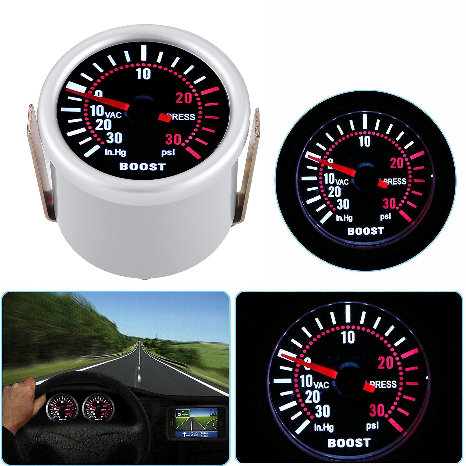 Jauge de Suralimentation Universelle, Manomètre à Vide pour Voiture, 52 mm, 2 Pouces, -30-30 PSI