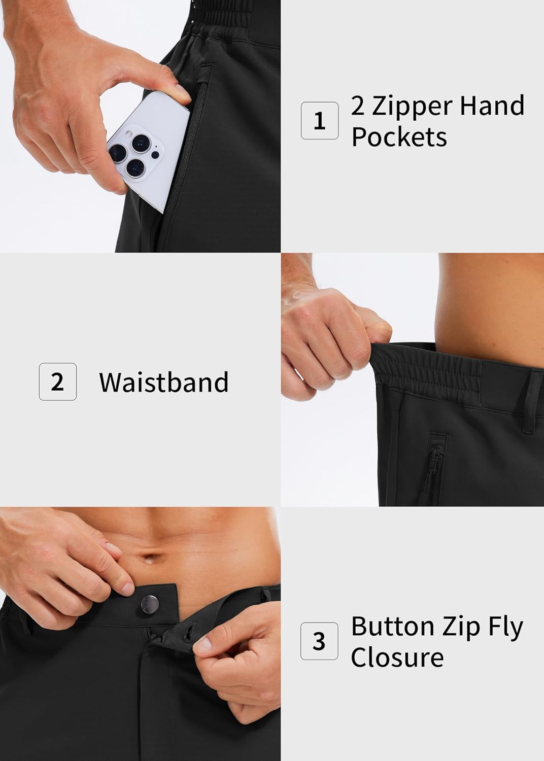 Mens Casual Shorts 9" Lightweight Golf Shorts with 3 Zipper Pockets Quick Dry Stretch Comfy Work Shorts Hiking