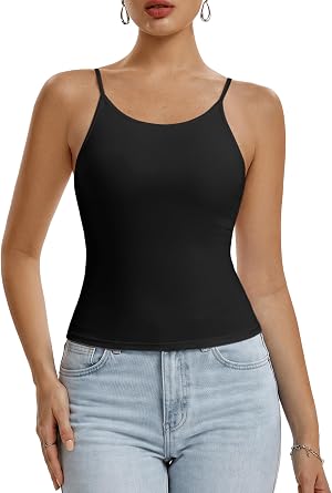 CORSKI Camisole Tops for Women Sleeveless Adjustable Spaghetti Strap Tank Tops Y2K Basic Shirts